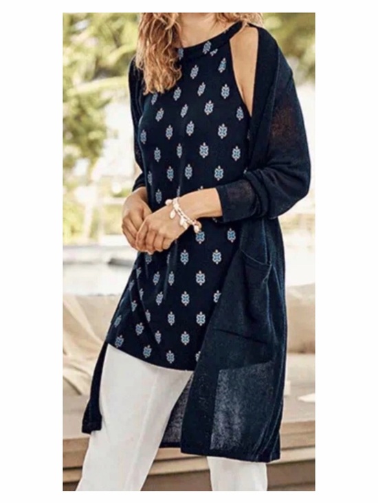 J. Jill Tops - J. Jill Navy Blue Floral Geometic Sleeveless Tunic Top Size Large